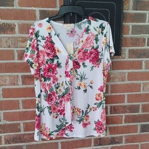 Diana Belle Floral V-Neck Tie Top Size XL